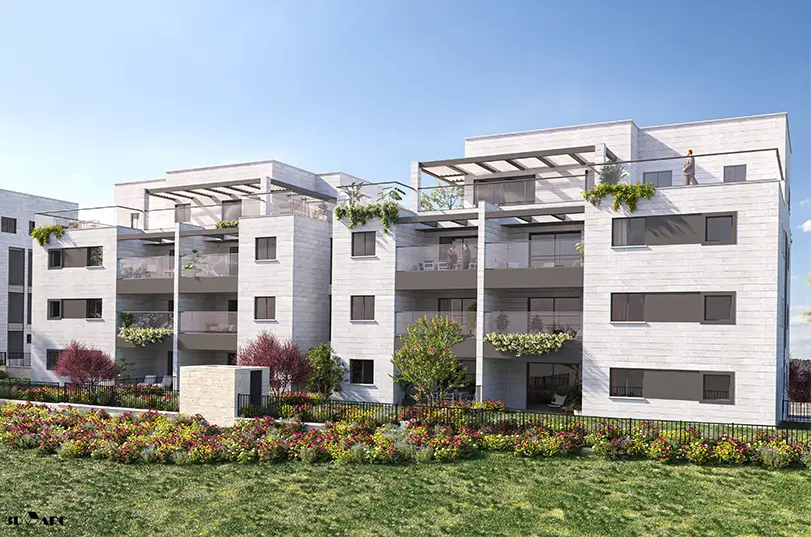 כרמים מודיעין בניינים 1-2 חזית אחורית (מזרחית)